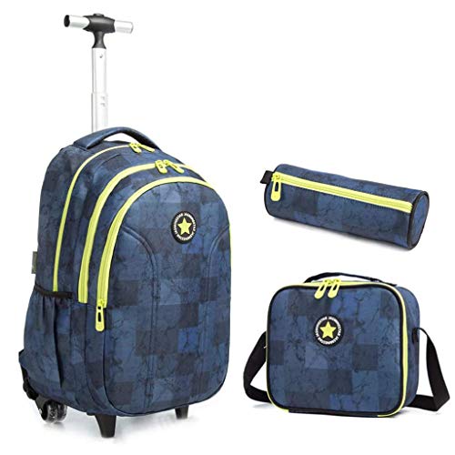 Mochilas Escolares con Ruedas para Ninos, Bolsa Trolley Escalada Gran Capacidad Impermeable Mochilas Infantiles Escuela Primaria 4 Ruedas(Azul)