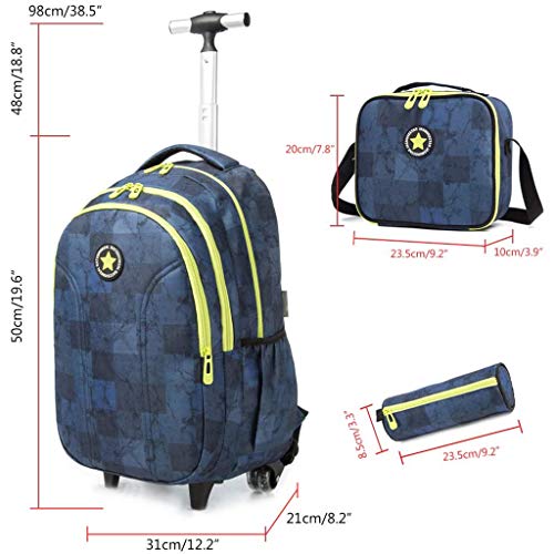 Mochilas Escolares con Ruedas para Ninos, Bolsa Trolley Escalada Gran Capacidad Impermeable Mochilas Infantiles Escuela Primaria 4 Ruedas(Azul)