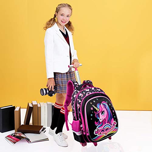 Mochilas Escolares con Ruedas Unicornio, Sets de Mochila Trolley Escuela Primaria Niñas Mochila Carro con Bolsa del Almuerzo Estuche para lápices Bolsas Escolares para Niño IR al Colegio Viaje