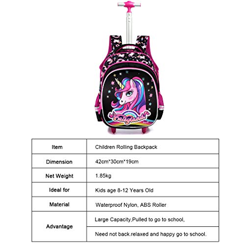 Mochilas Escolares con Ruedas Unicornio, Sets de Mochila Trolley Escuela Primaria Niñas Mochila Carro con Bolsa del Almuerzo Estuche para lápices Bolsas Escolares para Niño IR al Colegio Viaje