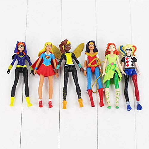 Modelo De Anime6 Unids/Lote Mujer Héroes Figura Muñeca Mujer Maravilla Supergirl Veneno Hiedra Belleza Modelo De Juguete para Niñas 14-15 Cm