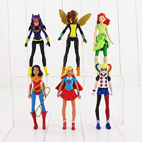 Modelo De Anime6 Unids/Lote Mujer Héroes Figura Muñeca Mujer Maravilla Supergirl Veneno Hiedra Belleza Modelo De Juguete para Niñas 14-15 Cm