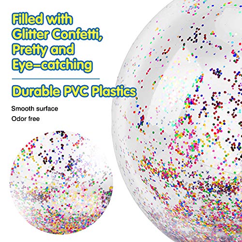 MoKo Inflatable Beach Balls, (3 Pack) Glitter Pool Ball Floatable Swimming Balls Confetti Ball for Water Fun Play Summer Beach, Pool and Party Favor for Adults Kids -