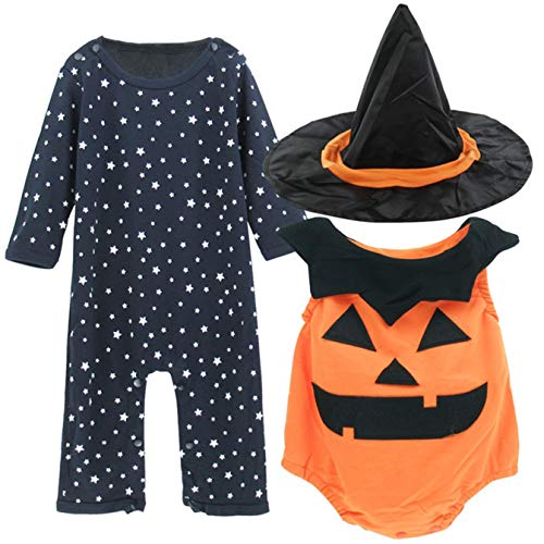 MOMBEBE COSLAND Mono Halloween Calabaza de Manga Larga con Chaleco para Bebé Niño (Calabaza, 0-6 Meses)