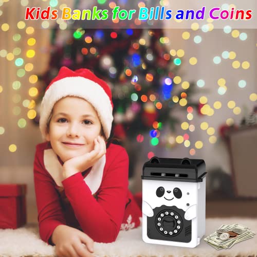 MOMMED Huchas Infantiles, caja fuerte niños con contraseña, hucha cajero automatico que admite monedas y billetes, regalos para niños en Navidad, año nuevo y cumpleaños