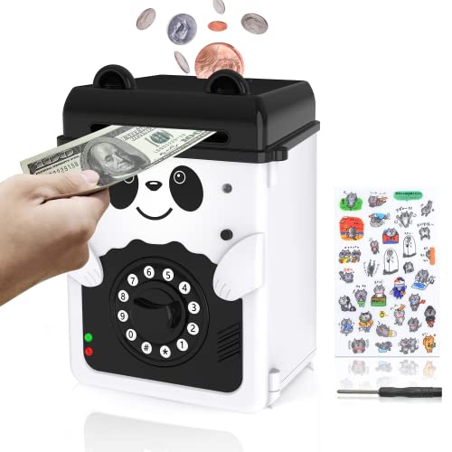 MOMMED Huchas Infantiles, caja fuerte niños con contraseña, hucha cajero automatico que admite monedas y billetes, regalos para niños en Navidad, año nuevo y cumpleaños