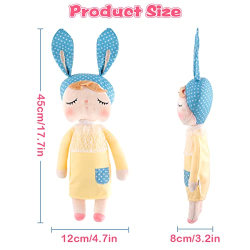 MOMSIV 13'' MeToo Angela Sleeping Bunny Rabbit Girl Baby Stuffed Plush Dolls Toys, Blue Ears with Yellow Dress