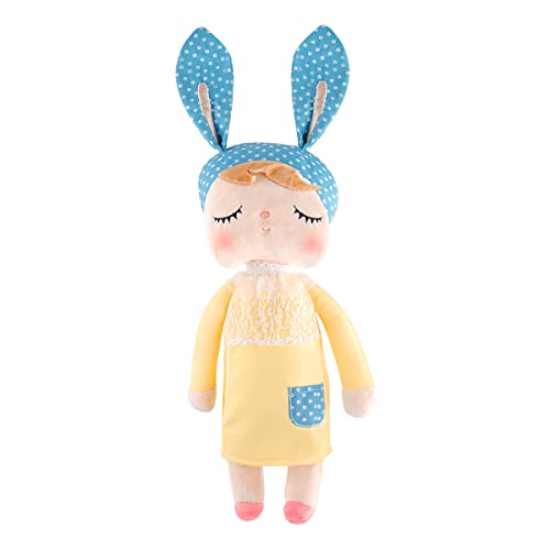 MOMSIV 13'' MeToo Angela Sleeping Bunny Rabbit Girl Baby Stuffed Plush Dolls Toys, Blue Ears with Yellow Dress