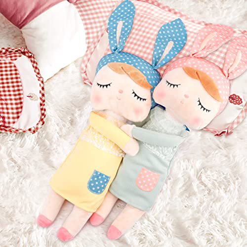 MOMSIV 13'' MeToo Angela Sleeping Bunny Rabbit Girl Baby Stuffed Plush Dolls Toys, Blue Ears with Yellow Dress