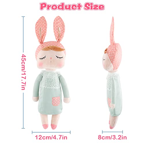 MOMSIV 13'' MeToo Angela Sleeping Bunny Rabbit Girl Baby Stuffed Plush Dolls Toys, Pink Ears with Grey Dress