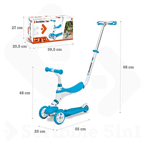 Mondo On&Go – Patinete para niños 5 en 1 – Patinete con Asiento, Pedales de Goma Suave y Grande Scooter de 3 Ruedas para niños – Edad de 1 a 5 años | MAX 50 kg – Color Azul – 28572