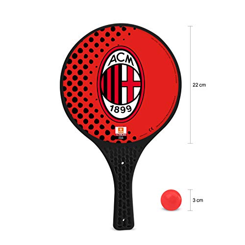 Mondo Toys 15023 - Raquetas de plástico - Pelota de Goma - Juego de Playa para niños y Adultos - Producto Oficial del A.C. Milan Unisex