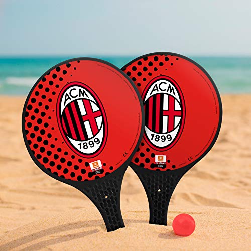 Mondo Toys 15023 - Raquetas de plástico - Pelota de Goma - Juego de Playa para niños y Adultos - Producto Oficial del A.C. Milan Unisex