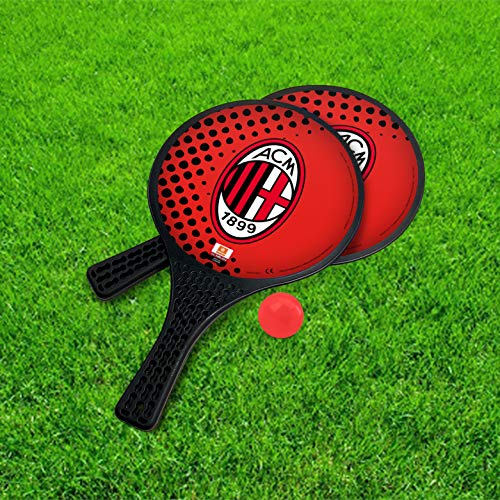 Mondo Toys 15023 - Raquetas de plástico - Pelota de Goma - Juego de Playa para niños y Adultos - Producto Oficial del A.C. Milan Unisex