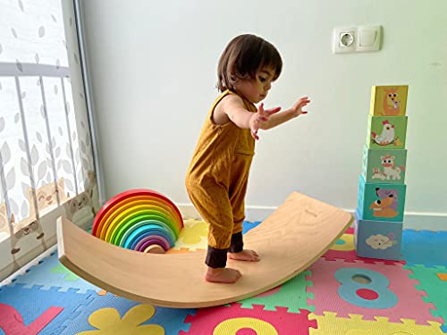 Montflé Tablas Equilibrio Montessori Waldorf Pikler Entrenador de Equilibrio Tabla Curva 100% Madera Natural Tabla Balancín para Adultos y Niños Tabla Yoga