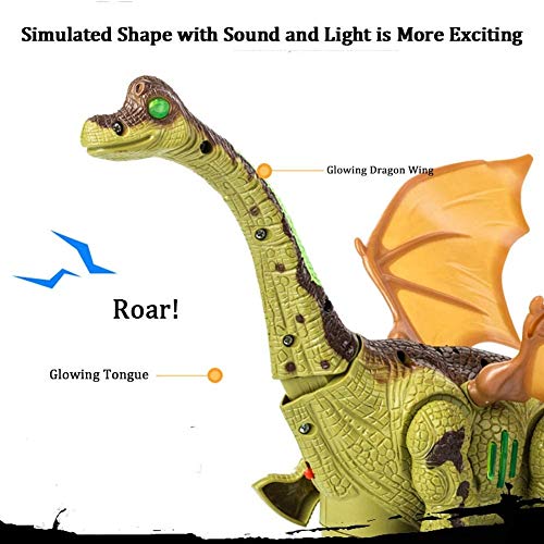 Mopoq Dinosaurio eléctrica, realista Caminar enciende for arriba del dinosaurio juguete educativo lindo Roaring Electric Sound juguete cognoscitivo largo de cuello del dragón for los muchachos 35x21CM