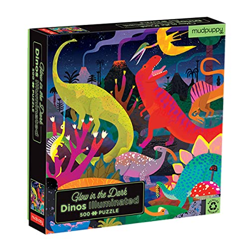 MudPuppy- Glow in Dark Puzzle/Dinosaurs Illuminated Rompecabezas, Multicolor (356665)