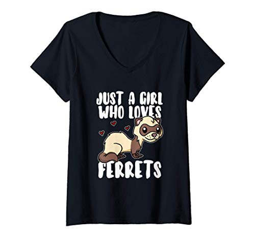 Mujer Just A Girl Who Loves Ferrets Disfraz De Comadreja Hurón Camiseta Cuello V