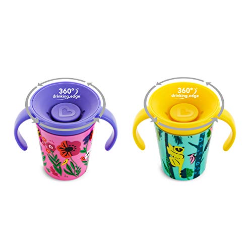 Munchkin Miracle 360 grados Wildlove Vaso de Entrenamiento con Asas, Set de 2, Abeja/Lémur, 177 ml