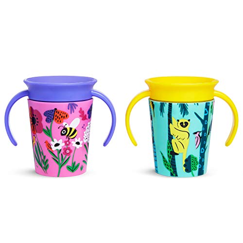 Munchkin Miracle 360 grados Wildlove Vaso de Entrenamiento con Asas, Set de 2, Abeja/Lémur, 177 ml