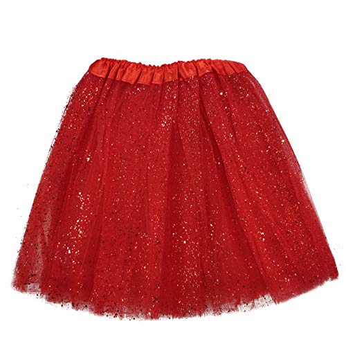 MUNDDY® - Tutu Elastico Tul 3 Capas 40 CM de Longitud para Adulta Distintas Colores Falda Disfraz Ballet (Rojo con Purpurina)