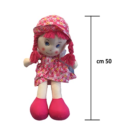 Muñeca de Trapo Grande cm 50 Muñeca de Tela Muñeca de Tela con Trenzas (ROSA2)