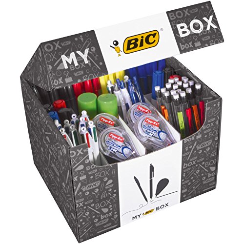 My BIC Box Caja de 124 productos de escritura – 75 bolígrafos, 24 portaminas, 8 cintas correctoras, 7 rotuladores, 8 rotuladores y 2 barras de pegamento blanco (21 g)