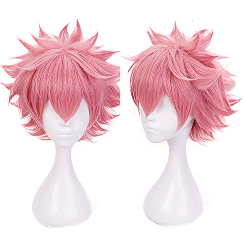 My Hero Academy Boku No Hero Academia Mina Ashido Peluca corta de onda natural rosa sintética para fiesta de Halloween