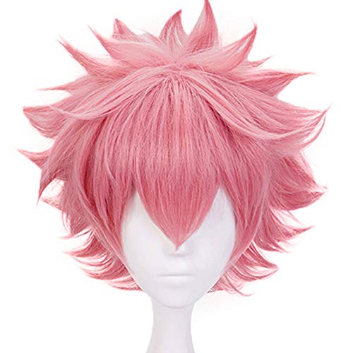 My Hero Academy Boku No Hero Academia Mina Ashido Peluca corta de onda natural rosa sintética para fiesta de Halloween