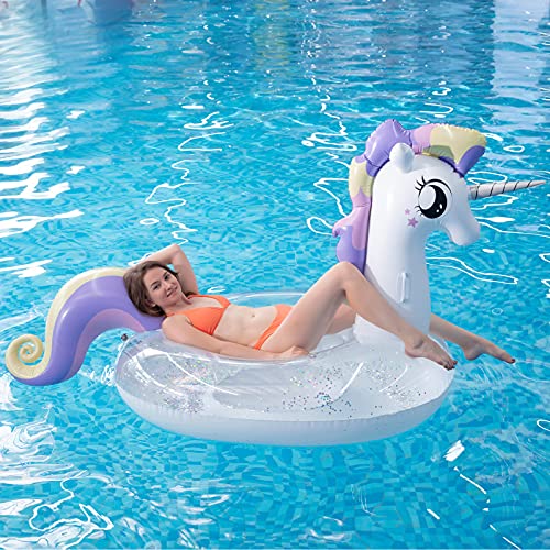 Myir Flotador Inflable del Unicornio Transparente, Gigante Colchoneta Hinchable con Lentejuelas para Piscina Hinchables Juguete Adultos Niños Agua Fiesta Natación (Unicornio Lentejuelas)