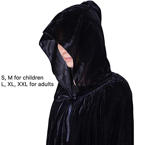 Myir JUN Largo Capa con Capucha Terciopelo, Unisex Adulto Niños Disfraz de Halloween Fiesta Disfraces Vampiro Traje (Negro, L)