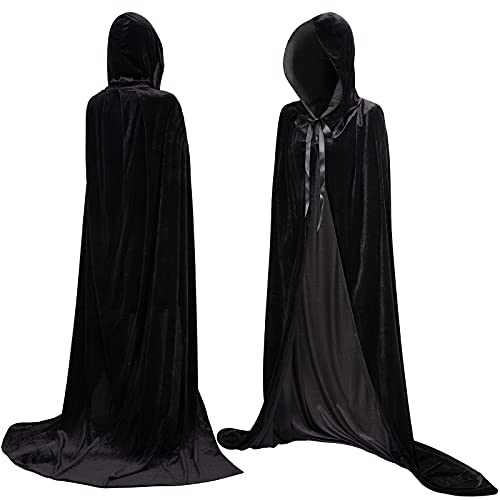 Myir JUN Largo Capa con Capucha Terciopelo, Unisex Adulto Niños Disfraz de Halloween Fiesta Disfraces Vampiro Traje (Negro, L)