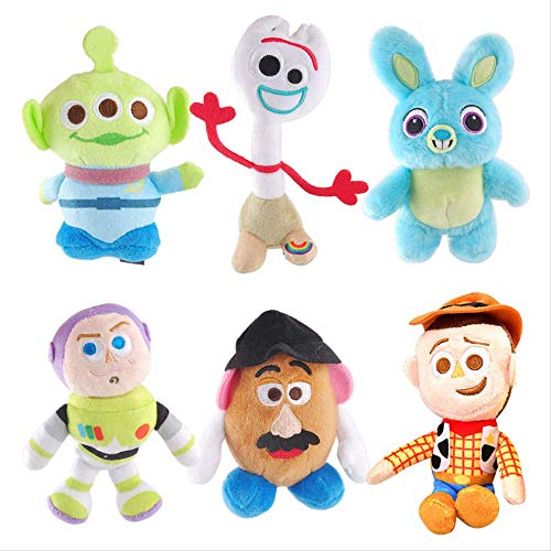 NA 12cm Pixar Toy Story 4 Peluche De Peluche Woody Forky Bunny Alien Buzz Lightyear Potato Head Doll Toys, 12-15cm 6 Piezas