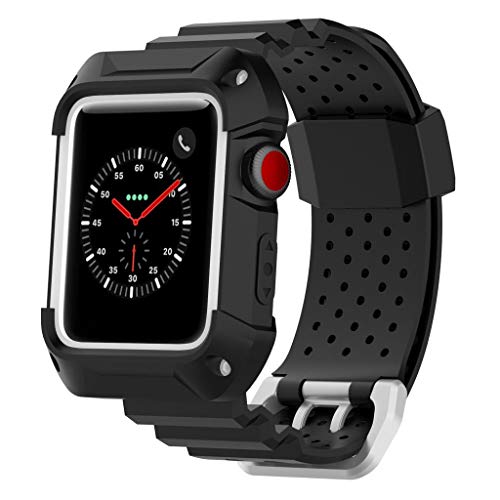 #N/A Correa De Silicona con Banda De Reloj Bicolor Y Marco De Movimiento para IWatch 1/2/3 - Negro + Blanco, 38mm