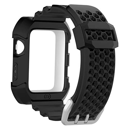 #N/A Correa De Silicona con Banda De Reloj Bicolor Y Marco De Movimiento para IWatch 1/2/3 - Negro + Blanco, 38mm