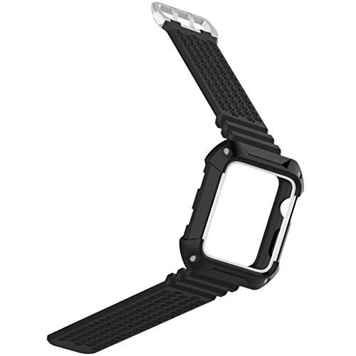 #N/A Correa De Silicona con Banda De Reloj Bicolor Y Marco De Movimiento para IWatch 1/2/3 - Negro + Blanco, 38mm