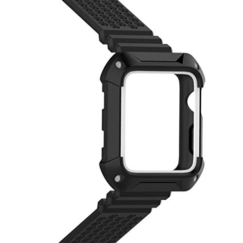 #N/A Correa De Silicona con Banda De Reloj Bicolor Y Marco De Movimiento para IWatch 1/2/3 - Negro + Blanco, 38mm