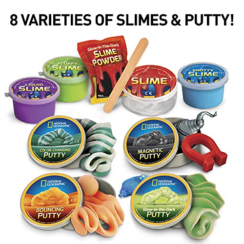 NATIONAL GEOGRAPHIC Mega Slime Kit & Putty Lab – 4 Tipos de increíble Limo para niñas y niños más 4 Tipos de Masilla Incluyendo Masilla magnética, esponjosa y Masilla Que Brilla en la Oscuridad