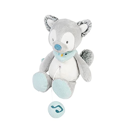 Nattou Sound Toys Mini Peluche Musical Lobo, Canción de Cuna La-Le-Lu, Altura: 22 cm, Tim y Tiloo, Gris, Color (498081)