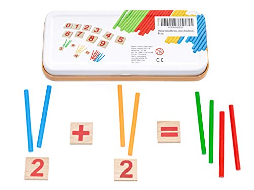 Natureich Montessori Juguete educativo de matemáticas de madera con caja de metal incluida para almacenar Aprendizaje de números con varillas de madera Coloridas