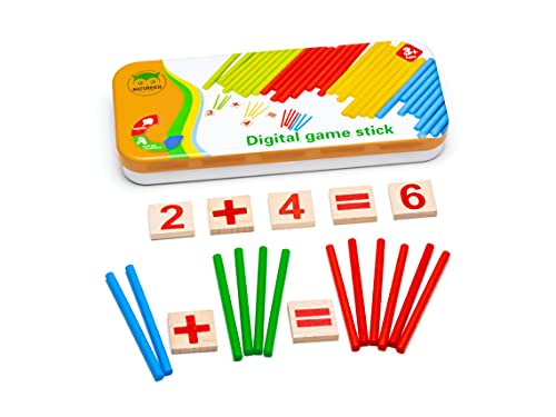 Natureich Montessori Juguete educativo de matemáticas de madera con caja de metal incluida para almacenar Aprendizaje de números con varillas de madera Coloridas