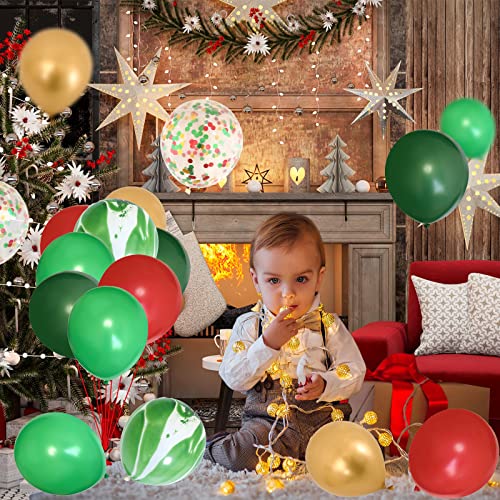 Navidad Kit Guirnalda Globos, Rojo Verde Kit Arco de Globos de Feliz Navidad, 90 Piezas Rojo Verde Dorado Globos de Látex para Fiestas Navideñas, Año Nuevo, Decoraciones para Fiestas de Cumpleaños