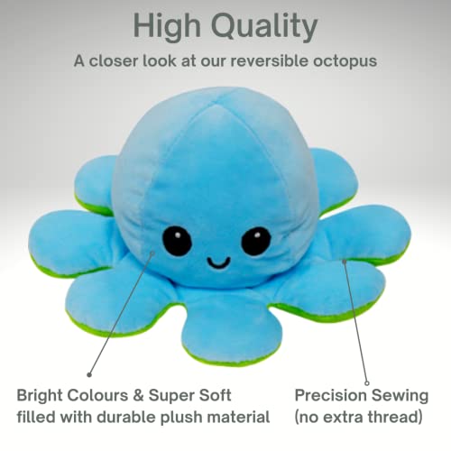 Nayble Pulpo reversible Plushie Cute Mood Emotion Happy Sad Pulpo Flip Pulpo Peluche (bebé-azul/verde)