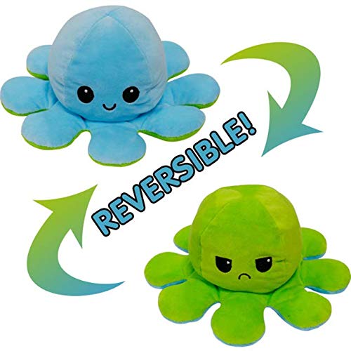 Nayble Pulpo reversible Plushie Cute Mood Emotion Happy Sad Pulpo Flip Pulpo Peluche (bebé-azul/verde)