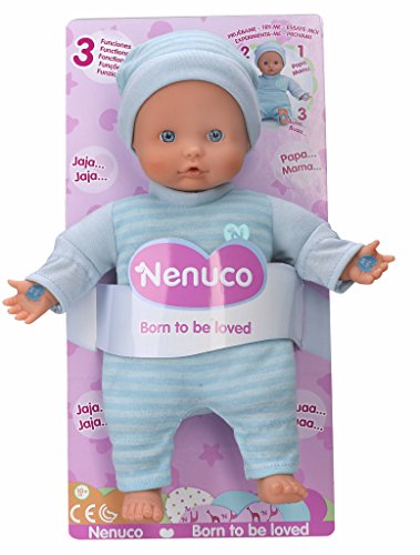 Nenuco Muñeco blandito blanco con 3 funciones, color azul (Famosa 700013382)