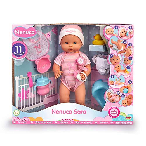 Nenuco Sara Muñeca Bebé cuidados 11 Funciones (700015154) + Dolor de Garganta Muñeca Bebé, para Niños y Niñas A Partir de 3 Años (700015152)