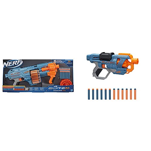 Nerf Elite 2.0 Shockwave Rd-15, Color Azul/Naranja, 7.9 x 67.3 x 30.5 cm (Hasbro E9527EU4) + Elite Commander RC-6, Individual, Multicolor, 6.7 x 36.2 x 24.1 cm (Hasbro E9485EU5)