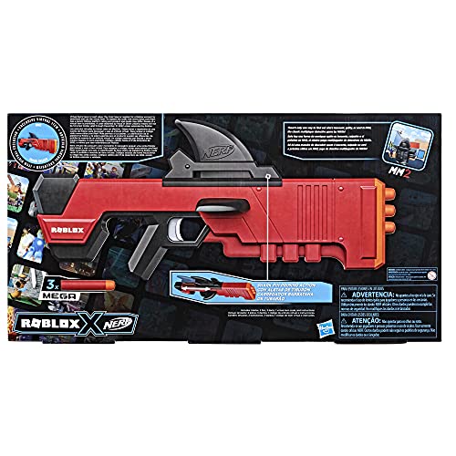 Nerf Roblox MM2 Seeker Dart Blaster, Shark Fin Action, 3 Mega Darts Código para desbloquear un artículo Virtual en el Juego (Hasbro F2489EU4)