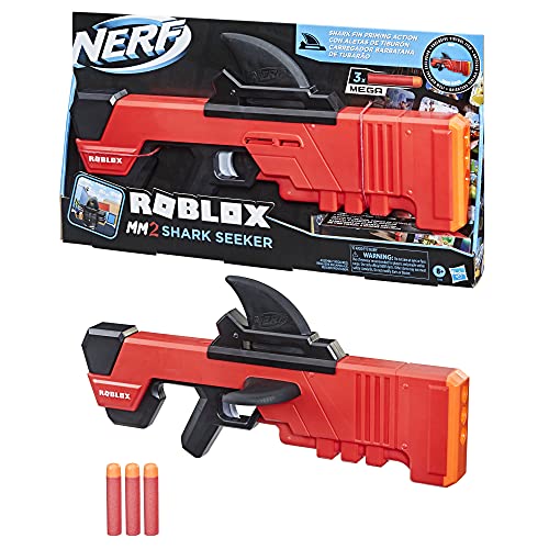 Nerf Roblox MM2 Seeker Dart Blaster, Shark Fin Action, 3 Mega Darts Código para desbloquear un artículo Virtual en el Juego (Hasbro F2489EU4)