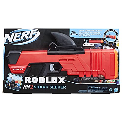 Nerf Roblox MM2 Seeker Dart Blaster, Shark Fin Action, 3 Mega Darts Código para desbloquear un artículo Virtual en el Juego (Hasbro F2489EU4)